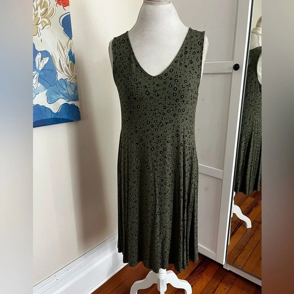 Style & Co Sleeveless Olive Green Leopard Print Dress - Size M - Picture 1 of 5